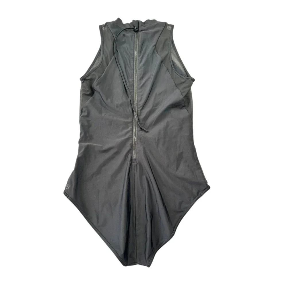 Lululemon Mesh Panel High Neck‎ Swimsuit Black Back Zip Sleeveless Activewear